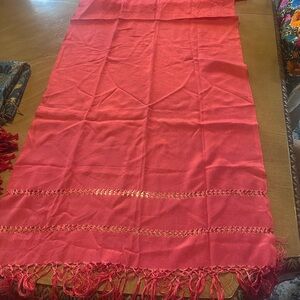 Light corral- Fringe Woven Throw shawl from Mexico